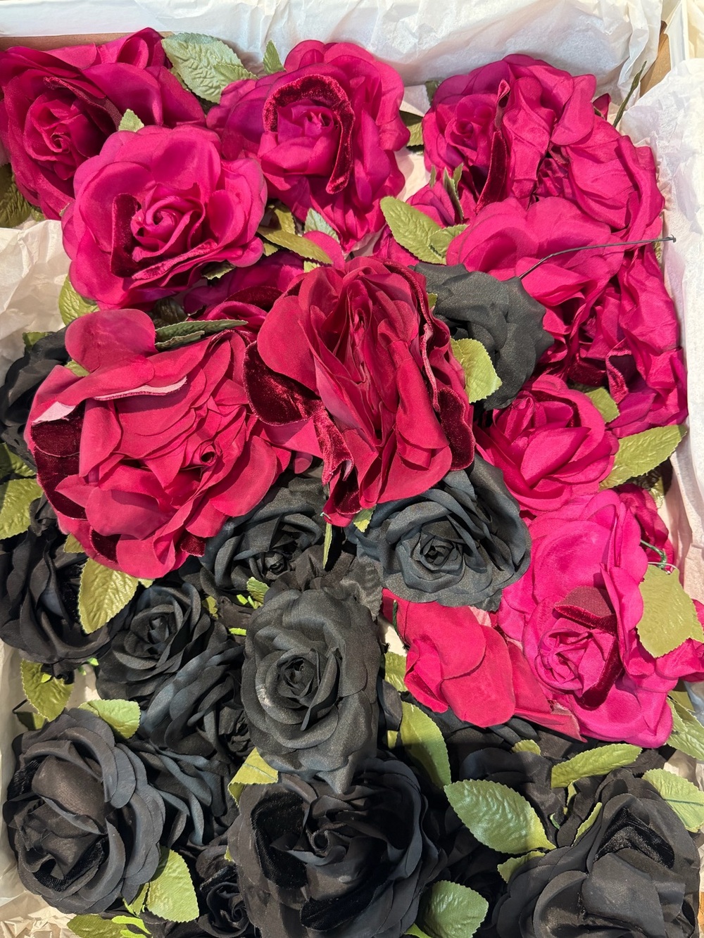 Silk Vintage Rose Flower Bunch - Hot Pink and Black - Pin